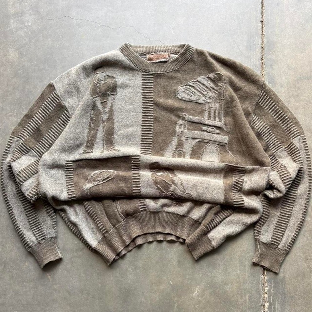 90s Olive Green 3D Knit Golf Heavyweight Sweater
